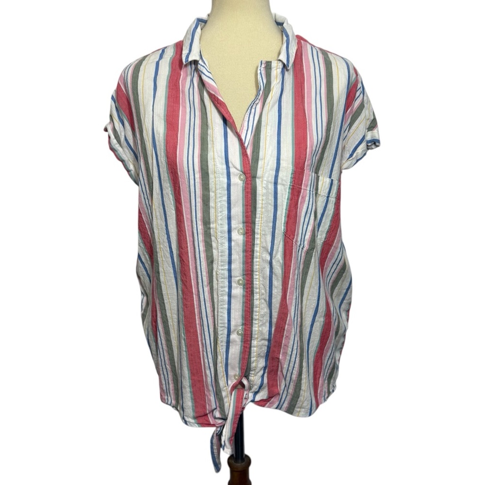Old Navy Striped Button-Down Shirt in Red, Blue, Green, Cream